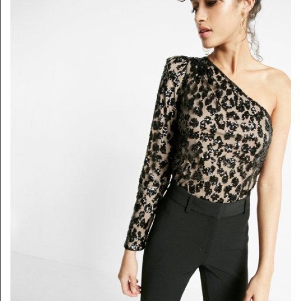 Express sequin 1 sleeve womens top size Small